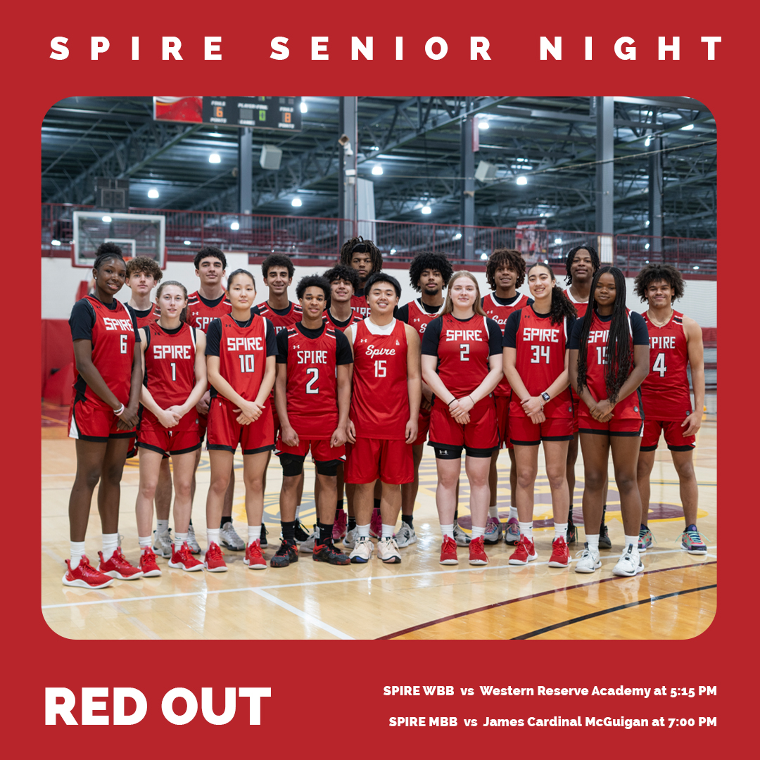 SPIREACAD's tweet photo. Back to Back to games for both SPIRE MBB and SPIRE WBB! Between the games, we will take time to honor our Seniors from this year's class! Senior Night is tomorrow! ❤️

SPIRE WBB vs Western Reserve Academy at 5:15 PM

SPIRE MBB vs James Cardinal McGuigan at 7:00 PM

#spire #seniornight #ua