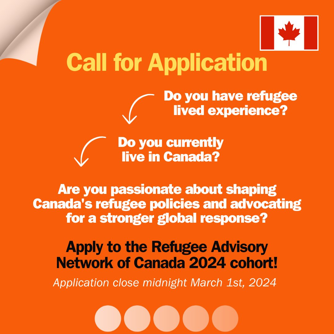 RefugeesSeat's tweet photo. Passionate about refugee advocacy? 📢

Want to influence policy and work with refugee leaders?  ⚖️

Join @RANCanada 2024 cohort! 🎉

Check the application requirement here:
https://t.co/TQo6kYWpRh 

Applications close midnight March 1, 2024🗓️ https://t.co/YYOjscO9ie