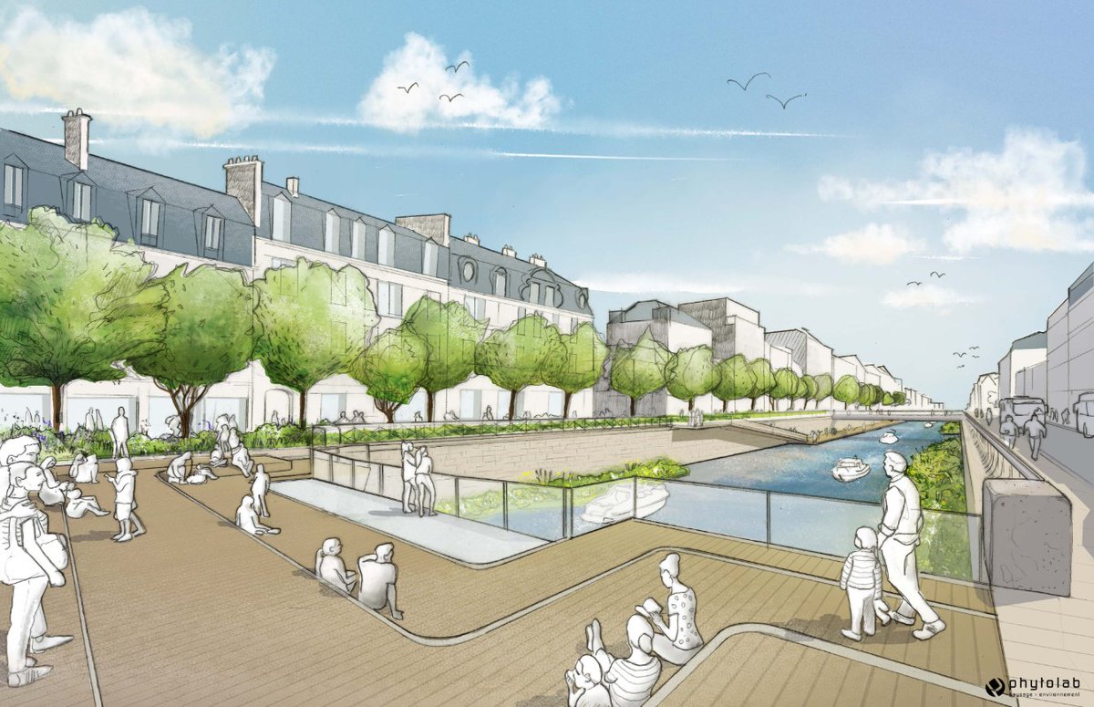 metropolerennes's tweet image. Premières images des quais Vilaine sans parking, présentées aux élus #Rennes #CMRennes
En 2028, un fleuve à l'air libre, des pontons, un belvédère, 200 arbres et 4500 m2 d'espaces désimperméabilisés devant République.
&amp;gt; metropole.rennes.fr/parking-vilain…
#teamarchi Phytolab @AgenceUnite...