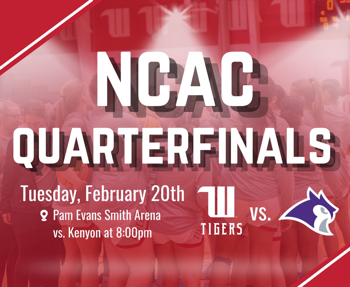 The stage is set! Our first game in the ‘23-‘24 NCAC Tournament is tomorrow vs. Kenyon College at 8:00pm in Pam Evans Smith Arena! PACK THE PAM!! #TigerUp #Sisterhood
