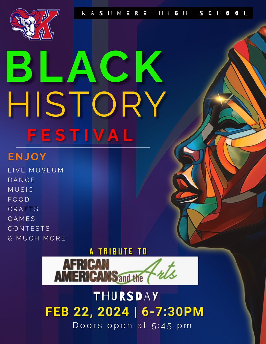 HISD Strategy and Innovation (@hisdinnovation) on Twitter photo Join <a href="/KashmereHS/">Kashmere High School</a> on Feb. 22nd, for their spectacular Black History Festival! There will be live performances, contests, arts and crafts, food, drinks, and more! <a href="/HoustonISD/">Houston ISD</a> Join <a href="/KashmereHS/">Kashmere High School</a> on Feb. 22nd, for their spectacular Black History Festival! There will be live performances, contests, arts and crafts, food, drinks, and more! <a href="/HoustonISD/">Houston ISD</a>