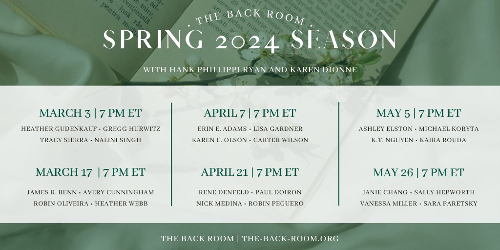 Announcing our Spring Season at the Back Room and just look at the fantastic authors who'll be visiting over the next few months! Registration is now open! Space is limited, so claim your spot now! the-back-room.org