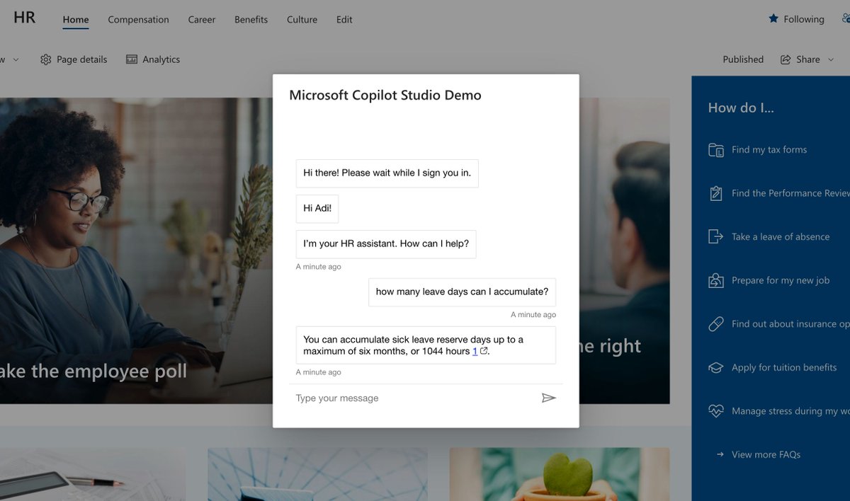 🔥Deploy a custom #Copilot to #SharePoint, with a seamless single sign-on experience 🔥

🤖Copilots developed with Copilot Studio can be readily shared on platforms like Teams and others, yet direct publication to SharePoint is not currently supported out-of-the-box.

👇👇👇👇