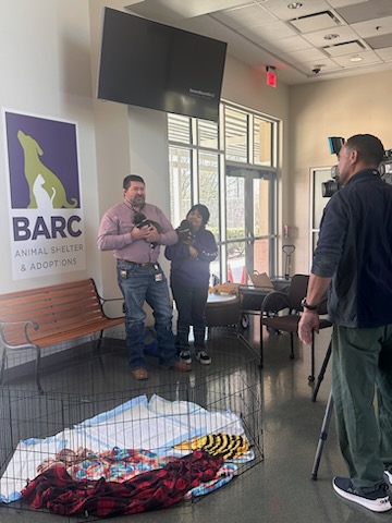 wildtunesmt's tweet photo. We had a great time interviewing for a @KPRC2 story with Drew Harris and Jarrad Mears, Director, @BARC_Houston. Thank you so much to Byron from @KPRC2 for talking to the team about the Wild Tunes program and its benefits for shelter animals. Tune in at 6PM CST to watch us! https://t.co/q2YVIux5fl