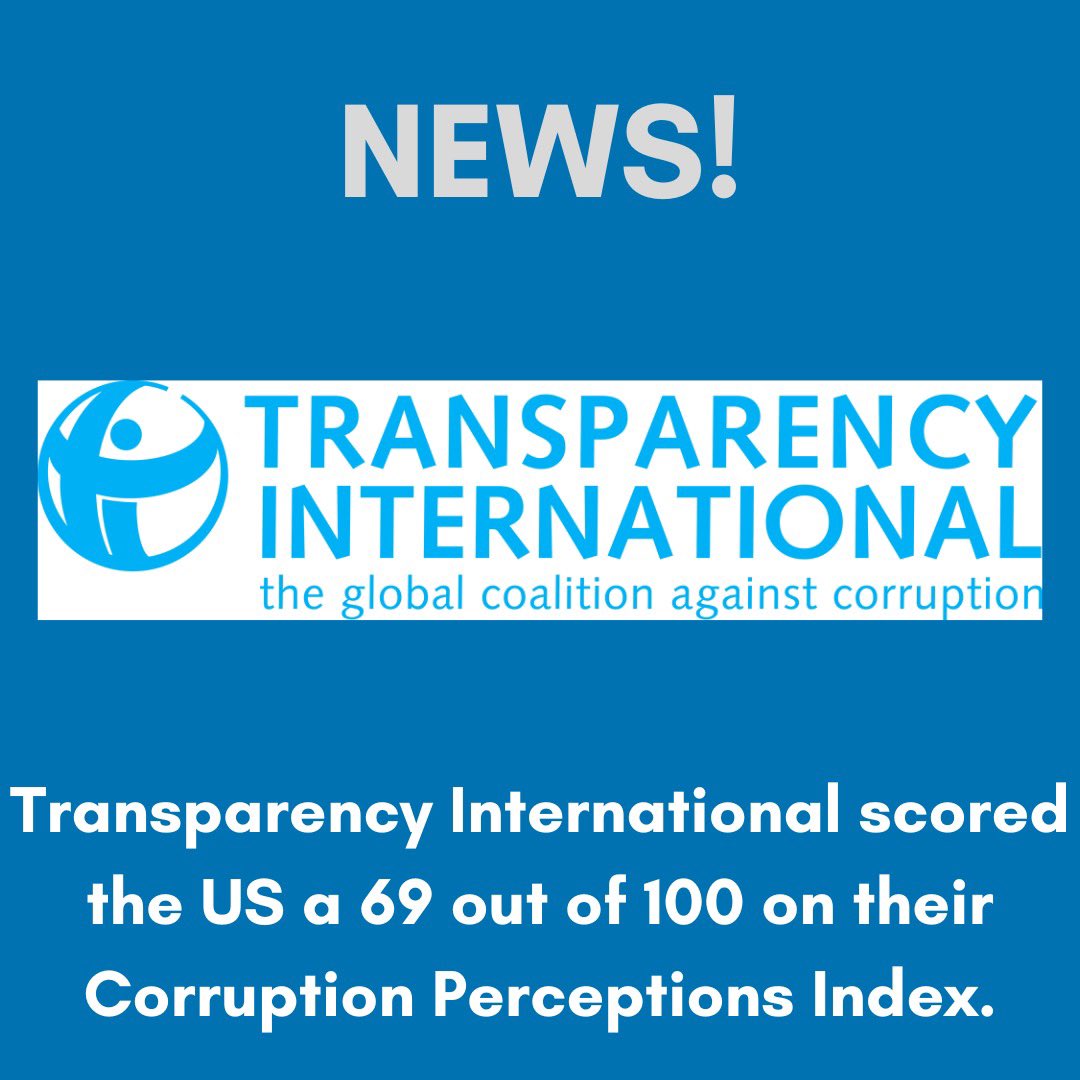 The US received a 69/100 on Transparency International’s Corruption Perceptions Index. How does our domestic policy and legislation factor in to the most widely used global corruption ranking in the world? Read the full report! #combatcorruption #US #CPI #dividedwefall #news