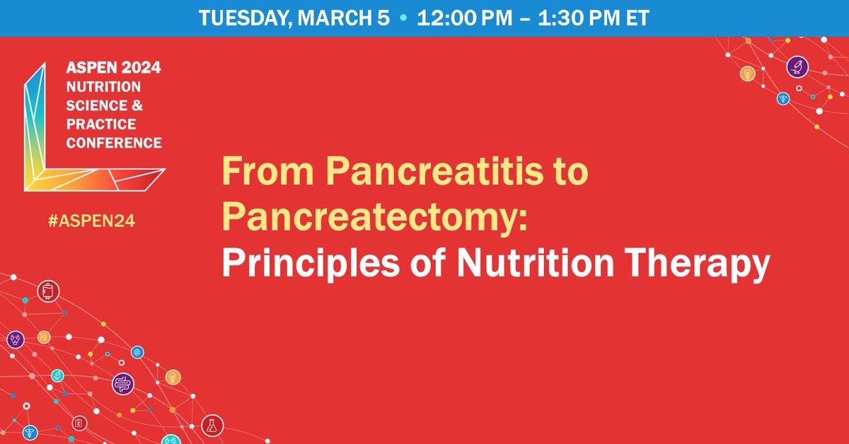 ASPEN_nutrition's tweet photo. Our #ASPEN24 session on #pancreatitis will cover pancreatic healing, nutritional consequences of pancreatic surgery, and nutrition interventions pre- and post-pancreatectomy. Learn more here: https://t.co/wk3nVn7yd0 https://t.co/Lhzym7zsL6