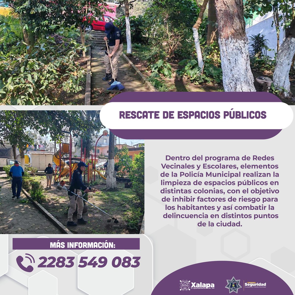 AytoXalapa's tweet photo. A través de una #RedVecinal 🏡🤝 puedes solicitar la recuperación de un espacio publico 🌳🌲🌿🌱, sólo debes comunicarte al: 
📞2283 549 083.

#TrabajoYTransparencia
#SeguridadXalapa
#DSCYTM
#Xalap https://t.co/HYt8wIswyo