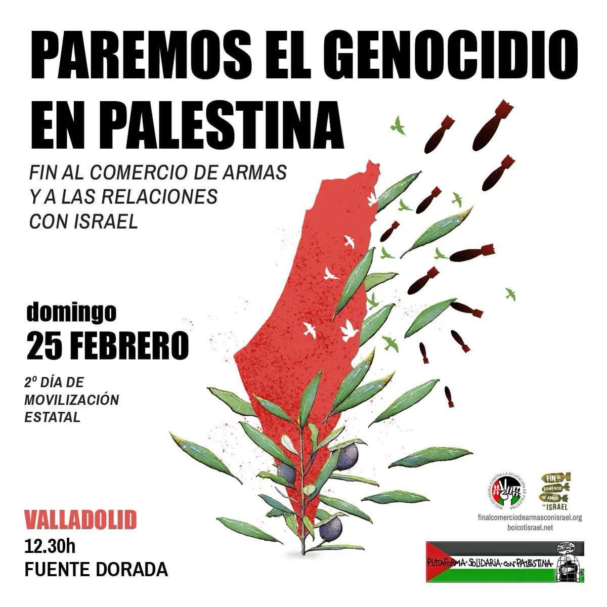 🇵🇸‼️Paremos el genocidio contra el pueblo palestino‼️

✊El #25F #Valladolid vuelve a tomar las calles para exigir el fin de la ofensiva bélica del estado de Israel y la salida de los territorios ocupados. 
#EndIsraelsGenocide
#ValladolidconPalestina 
#FreePalestine