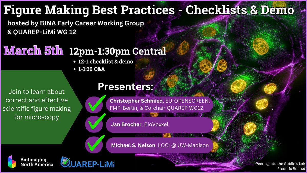 Do you want to learn about Figure Making Best Practices? Join @ChriSchmied & @biovoxxel for checklists & demo, hosted by BINA #EarlyCareer WG & members of QUAREP WG 12. ⭐March 5th, 12 - 1:30 Central Time ⭐ (1 hour seminar + 30 min Q&A) Register at: tinyurl.com/figure-making