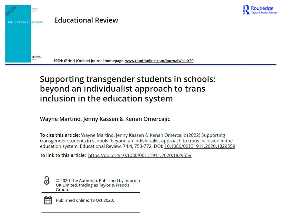 1/ The authors of the Trans Affirming Toolkit for Ontario Educators have written a very interesting article. They allege that including trans kids isn’t enough. The entire school system must be queered because power.
