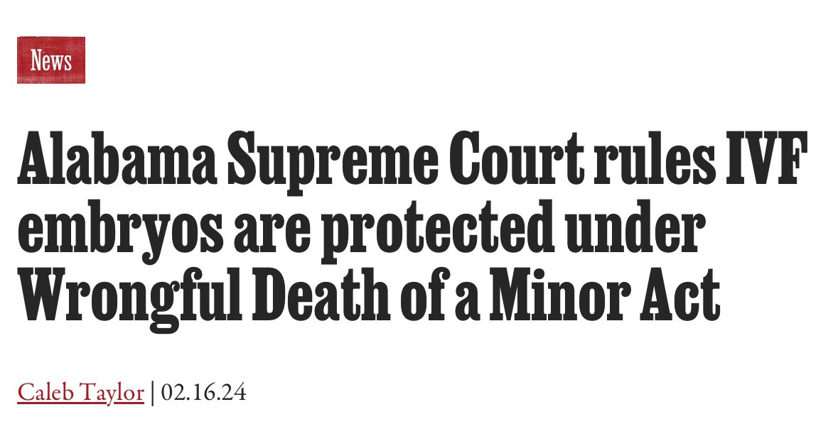 When they came for abortion, we knew it would extend to IVF and contraception. An embryo in an IVF lab is not a person. This decision by the AL court will restrict IVF. Other states will follow. Your reproductive rights are all at risk.