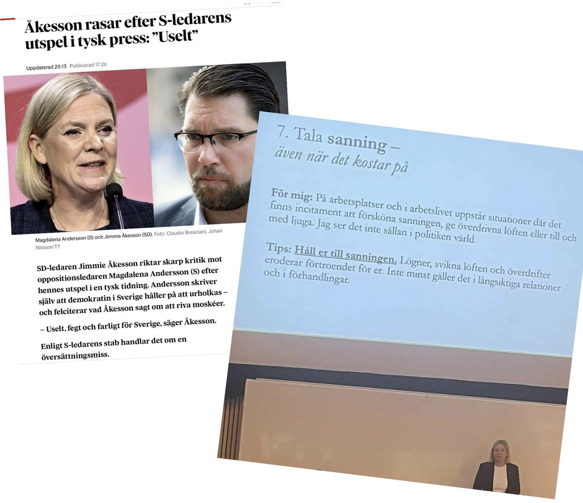 moderatkarlsson's tweet photo. Oppositionsledaren Magdalena Andersson (S) höll den 1 feb i år en föreläsning på Luleå tekniska universitetet. Temat verkar ha varit; ”Gör som jag säger, inte som jag gör!” https://t.co/PSwBFB6XLP