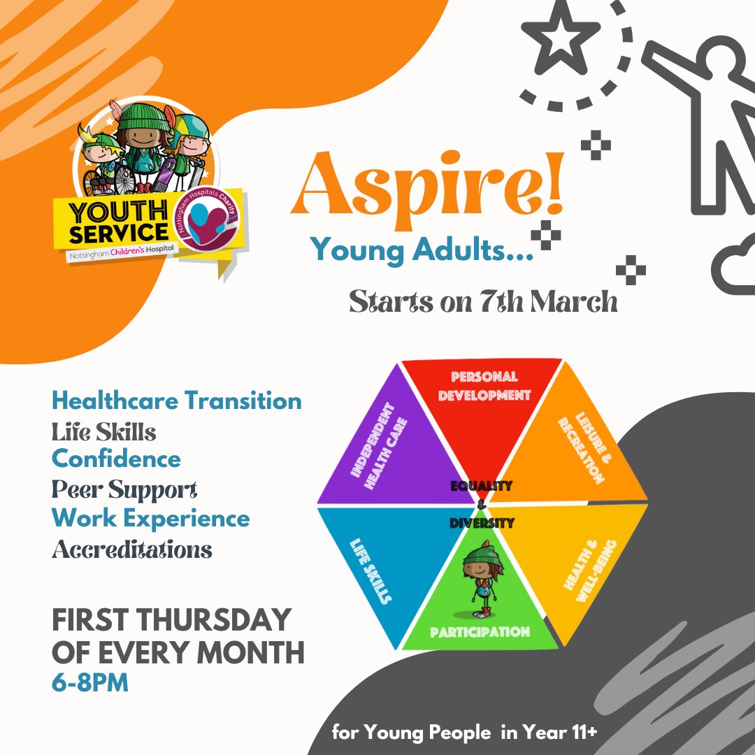 Introducing our new monthly group…Aspire Young Adults. Aimed at young people in year 11+ (15/16 years+) Starting on Thursday 7th March and running monthly. The first session will be in our Youth Room from 6-8pm. #InspireEnableAchieve