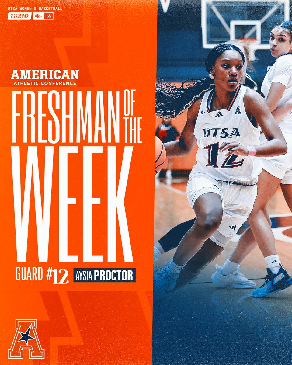 UTSA swept The American's weekly awards as Jordyn Jenkins was named Player of the Week and Aysia Proctor the Freshman of the Week! 

📰 Full Story: goutsa.com/news/2024/02/1… 

#BirdsUp 🤙 | #LetsGo210 | #CashIn 🏀