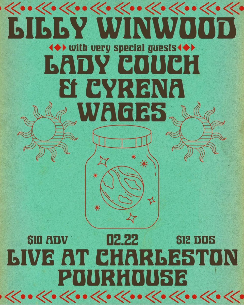 LadyCouch (@ladycouchmusic) on Twitter photo CHARLESTON โ We are headed your way this week with <a href="/LillyWinwood/">Lilly Winwood</a> + <a href="/CyrenaWages/">Cyrena Wages</a>!
Join us THIS THURSDAY February 22 at @charlestonpourhouse. Tickets are avail at the link below for $10, come have a Delightfully Develish time with us.
GET TIX >>> charlestonpourhouse.com/event/lilly-wiโฆ CHARLESTON โ We are headed your way this week with <a href="/LillyWinwood/">Lilly Winwood</a> + <a href="/CyrenaWages/">Cyrena Wages</a>!
Join us THIS THURSDAY February 22 at @charlestonpourhouse. Tickets are avail at the link below for $10, come have a Delightfully Develish time with us.
GET TIX >>> charlestonpourhouse.com/event/lilly-wiโฆ