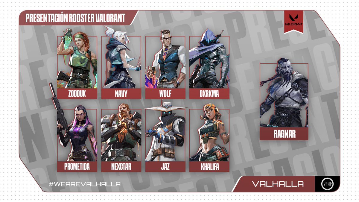 En valhalla siempre queremos más y por eso os presentamos a #VLHLVALORANT 

Nuestros chicos representarán al club en <a href="/TormentaVALes/">Circuito Tormenta | VALORANT</a> <a href="/SomosLaTormenta/">Circuito Tormenta</a> <a href="/VALORANT/">VALORANT</a> 
🔥🔥
Con ganas de verlos en acción y sobre todo de ganar #skol #wearevalhalla 
🚨🚨🚨🚨🚨🚨🚨🚨