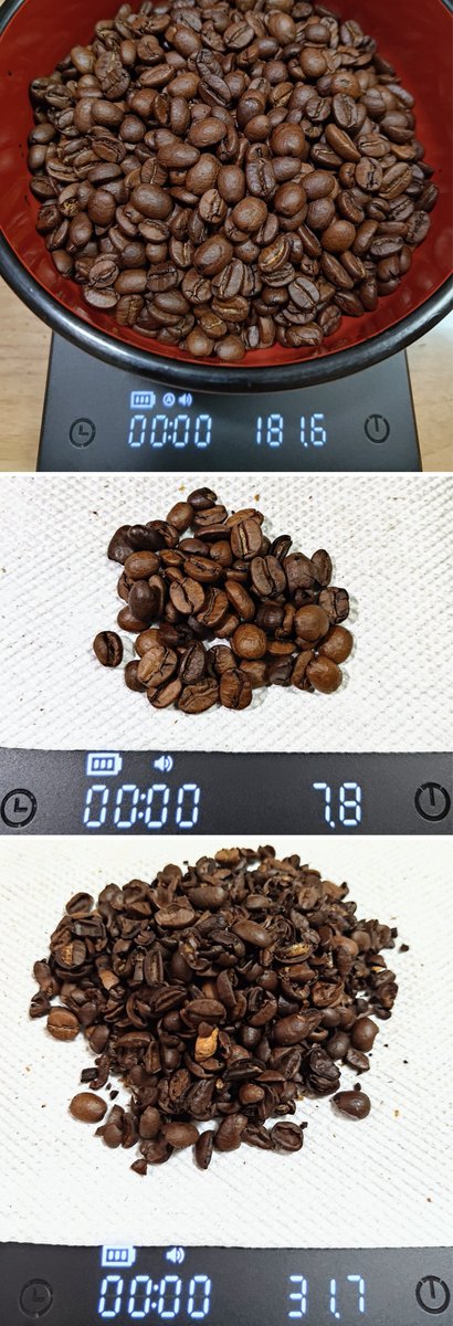 divine_tweet's tweet photo. カルディのアメリカンブレンド(200g/745円)をハンドピックしたら、マトモなのが約181.6g、焙煎が微妙なのが約7.8g、欠点豆が約31.7gでした。ん〜合格 https://t.co/mCRA2Bm1zR