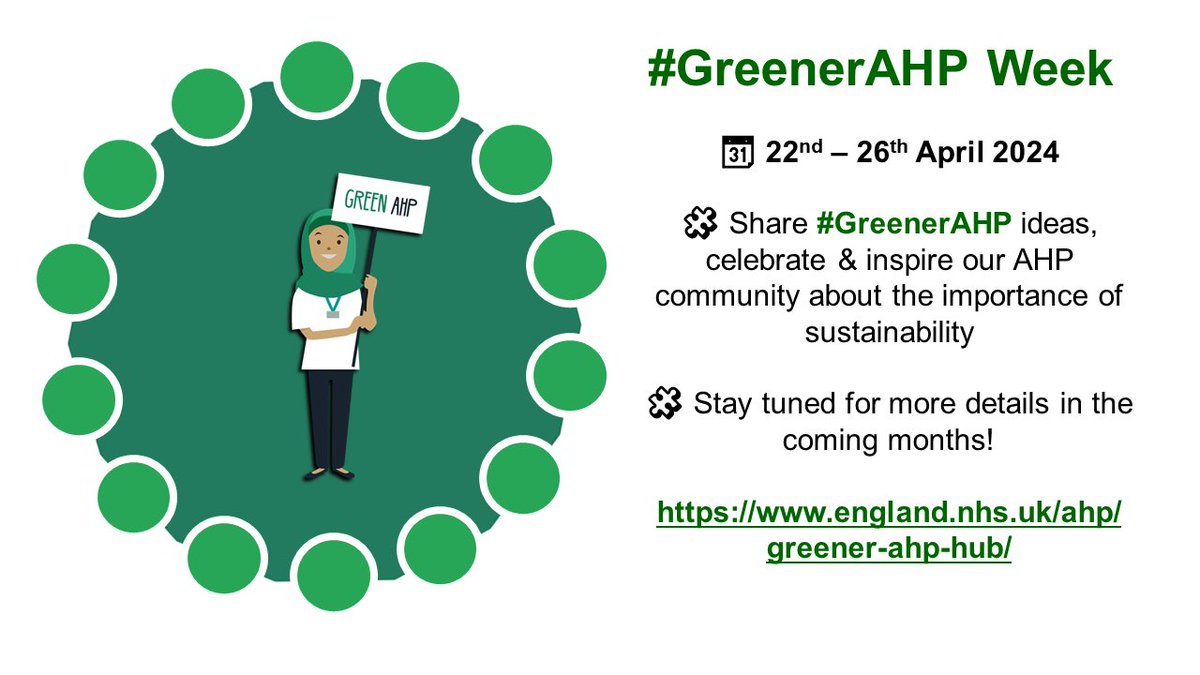 Suzanne Rastrick (@suzannerastrick) on Twitter photo 🚨#GreenerAHP week alert!
🧩 The schedule for our second #GreenerAHP week in England between 22-26 April is now live
🧩 Full schedule & other info can be found here 👉 england.nhs.uk/ahp/greener-ah…
<a href="/WeAHPs/">WeAHPs 💙</a> <a href="/HindleLinda/">Linda Hindle OBE</a>
@e8Muffin @Sholmes_SLT @kidzfizz <a href="/SusHealthcare/">Centre for Sustainable Healthcare</a> <a href="/GreenerNHS/">Greener NHS</a> 🚨#GreenerAHP week alert!
🧩 The schedule for our second #GreenerAHP week in England between 22-26 April is now live
🧩 Full schedule & other info can be found here 👉 england.nhs.uk/ahp/greener-ah…
<a href="/WeAHPs/">WeAHPs 💙</a> <a href="/HindleLinda/">Linda Hindle OBE</a>
@e8Muffin @Sholmes_SLT @kidzfizz <a href="/SusHealthcare/">Centre for Sustainable Healthcare</a> <a href="/GreenerNHS/">Greener NHS</a>