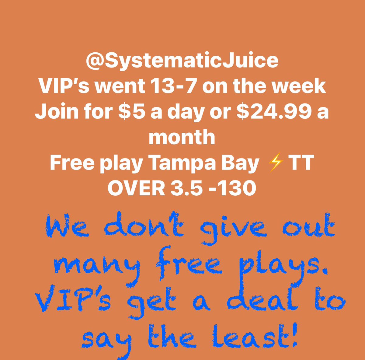 SystematicJuice's tweet photo. #Footballbetting #NHL #Swifties #NFL #mahomes #TaylorSwift
#gamblingtwitter #Trump2024 #NBA #sportsbettingtwitter
#sportbettingx #gamblingX #bolts #beatthebookx #ncaa #procappers #footballX #VIPS #CollegfootballX #fanduel #draftkings #Caesars #MLBNHotStove #tampabay https://t.co/RtAxxO9HKK