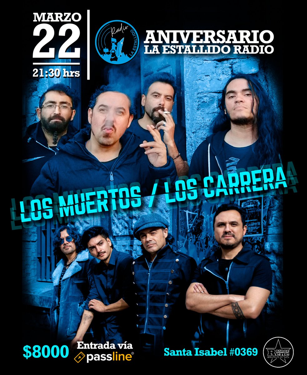 El 22 Marzo celebramos con Uds el Aniversario de #LaEstallido

#LosCarrera <a href="/LosCarreraBanda/">Los Carrera</a> y #LosMuertos <a href="/LosMuertosRock/">Los Muertos</a> en una noche para fortalecer nuestras raíces, con dos de las bandas más importantes de la escena musical independiente.

Entradas:
passline.com/eventos/aniver…