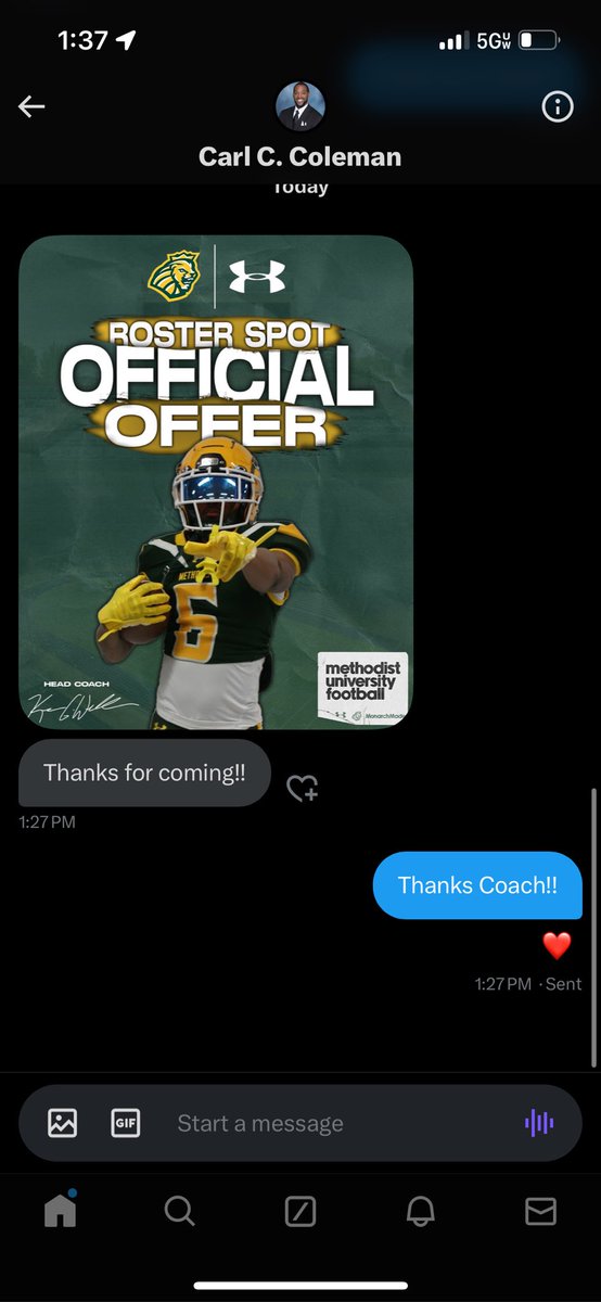 Aaronbowerss's tweet photo. Had a blast at Methodist, great coaches and a great campus. @wco70mack @_coachcccoleman @CoachKwill 🦁💚 https://t.co/ijOGPYyEmB