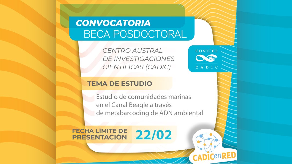 📢 Buscamos candidat@ a beca❗️
🙋‍♂️ Si te interesa, encontrá toda la información en:
  cadic.conicet.gov.ar