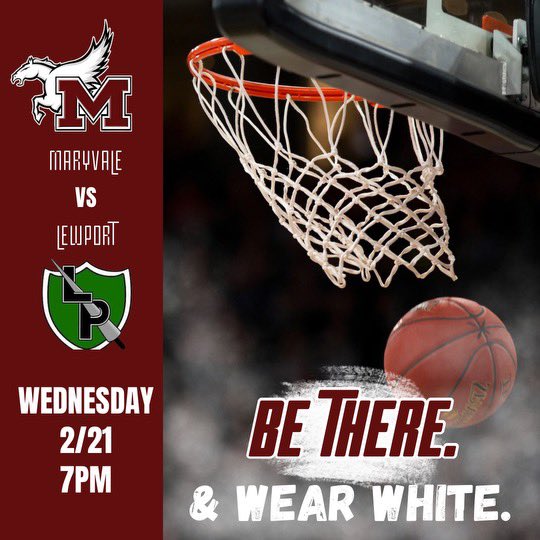 MaryvaleHoops's tweet photo. PLAYOFFS! Maryvale takes on Lew-Port @ Home on Wednesday. 7:00pm. WEAR WHITE https://t.co/98heg5Ry4k