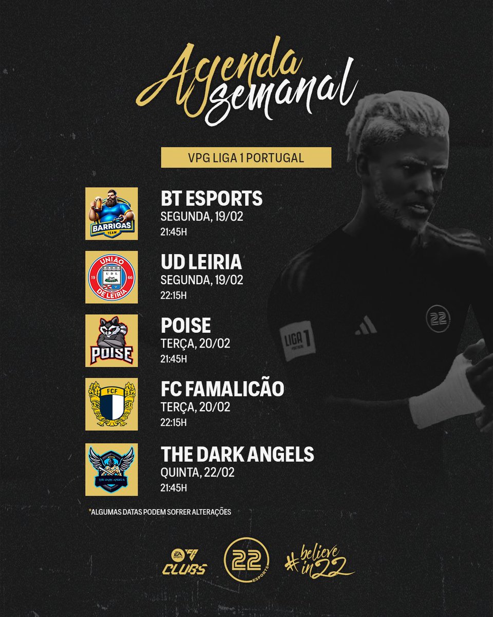 A nossa equipa de Clubs está pronta para começar a sua 2ª Season nas competições da <a href="/VPGLigaPortugal/">VPG Liga Portugal 🇵🇹</a>!

📢 Fiquem a conhecer os 18 jogadores que vão vestir a nossa camisola nesta longa caminhada, que começa já hoje às 21:45h📅

📹A transmissão será disponibilizada nos comentários