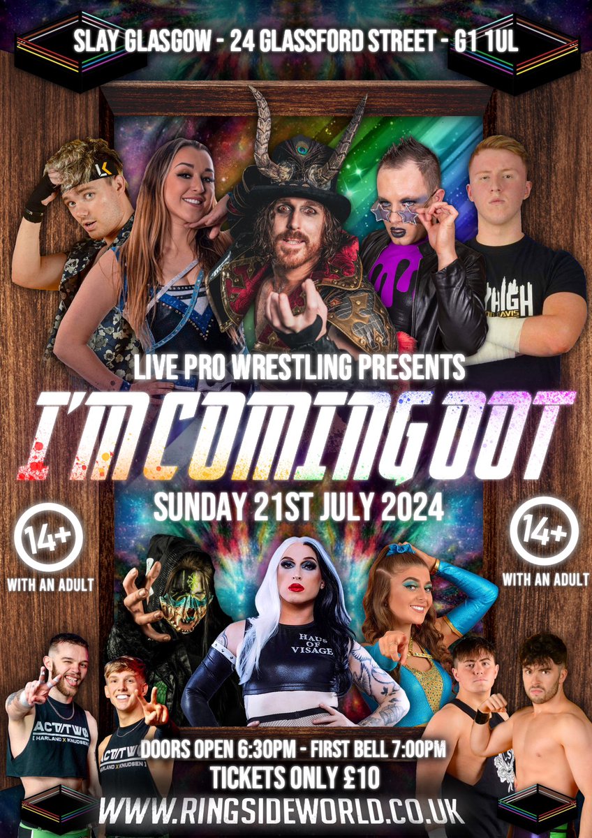 ANNOUNCEMENT🚨🚨. Are you coming oot? Cause I’m coming oot? WE’RE ALL COMING OOT🌈. Scotlands pride show is back much bigger and better than before‼️. 🎟️Tickets available from March 1st @RingsideWorld at only £10🎟️ @slaypresents let us out the closet, we’re taking over🏳️‍🌈
