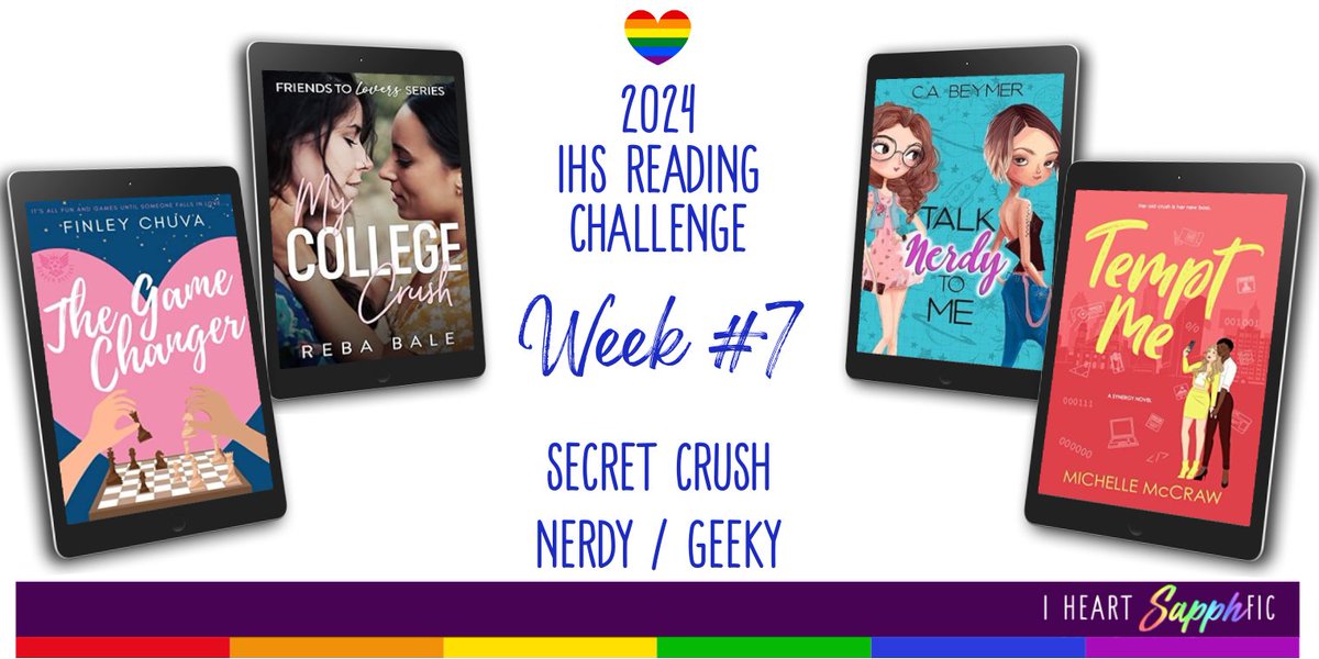 It’s week 7 of the I Heart SapphFic Reading Challenge.

There are a lot of reading suggestions for the two categories: Secret Crush &amp; Nerdy / Geeky

12 of the books are on sale!

Deets here: bit.ly/3UMrdcy

#SapphicBooks