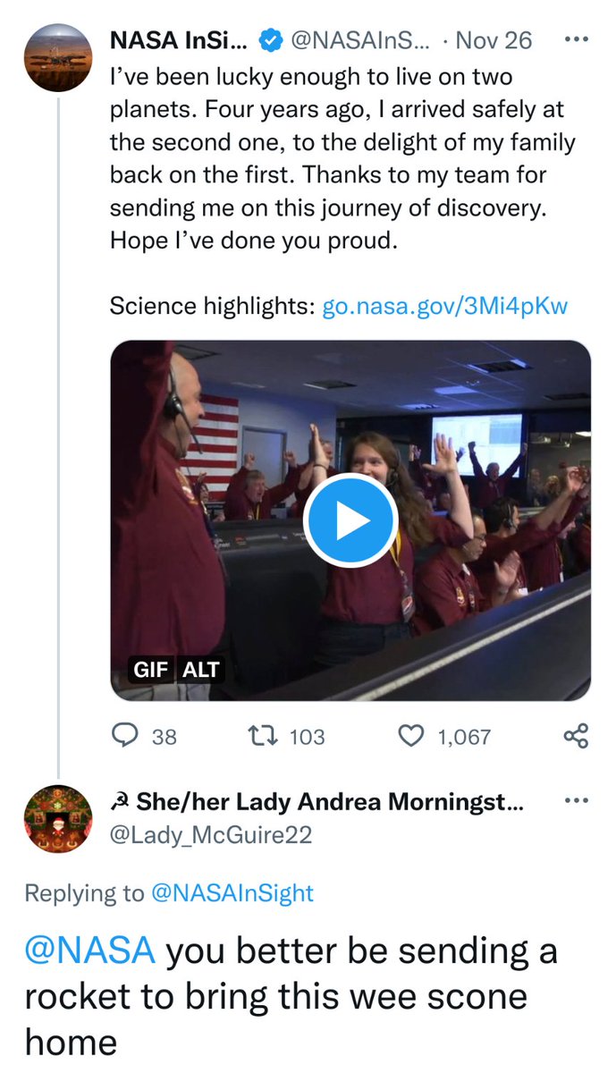 Netsbridge's tweet image. Obvious comment about #Voyager1 before Team #NASA officially makes declaration may result in your Suspension -
I still remember Suspension of my rep Lily (@TransVictoire) for voicing the obvious about #NASAInsight (tho' @NASA gang practically said same earlier). #SpaceExploration