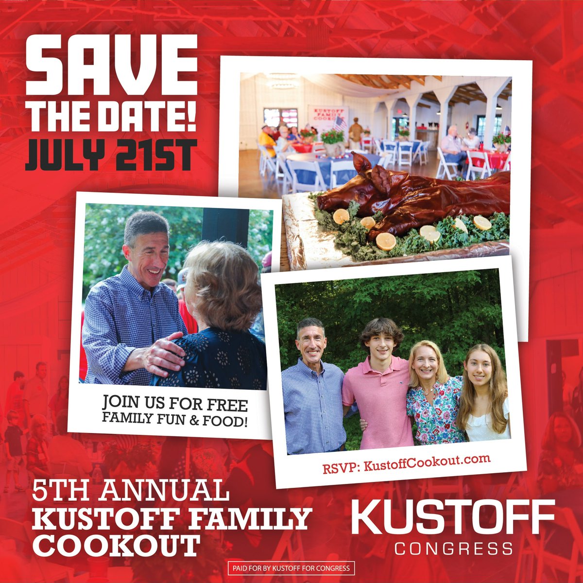 MARK YOUR CALENDARS 📆 Roberta and I are excited to have you all join us for the 5th annual Kustoff Family Cookout on July 21! To find more information and RSVP ➡️ KustoffCookout.com