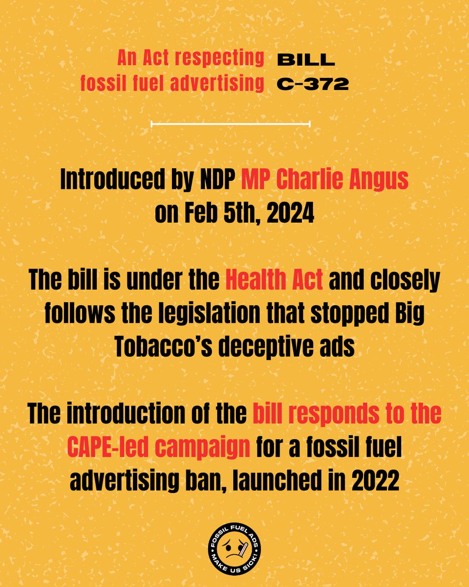 “Ban fossil fuel advertising? That’s outrageous!” 

Correction: 🇨🇦 has long restricted advertising for products such as:
1) tobacco
2) pharmaceuticals
3) firearms 
&amp; more 

We need to stop advertising products that are known to cause massive health and environmental harm...