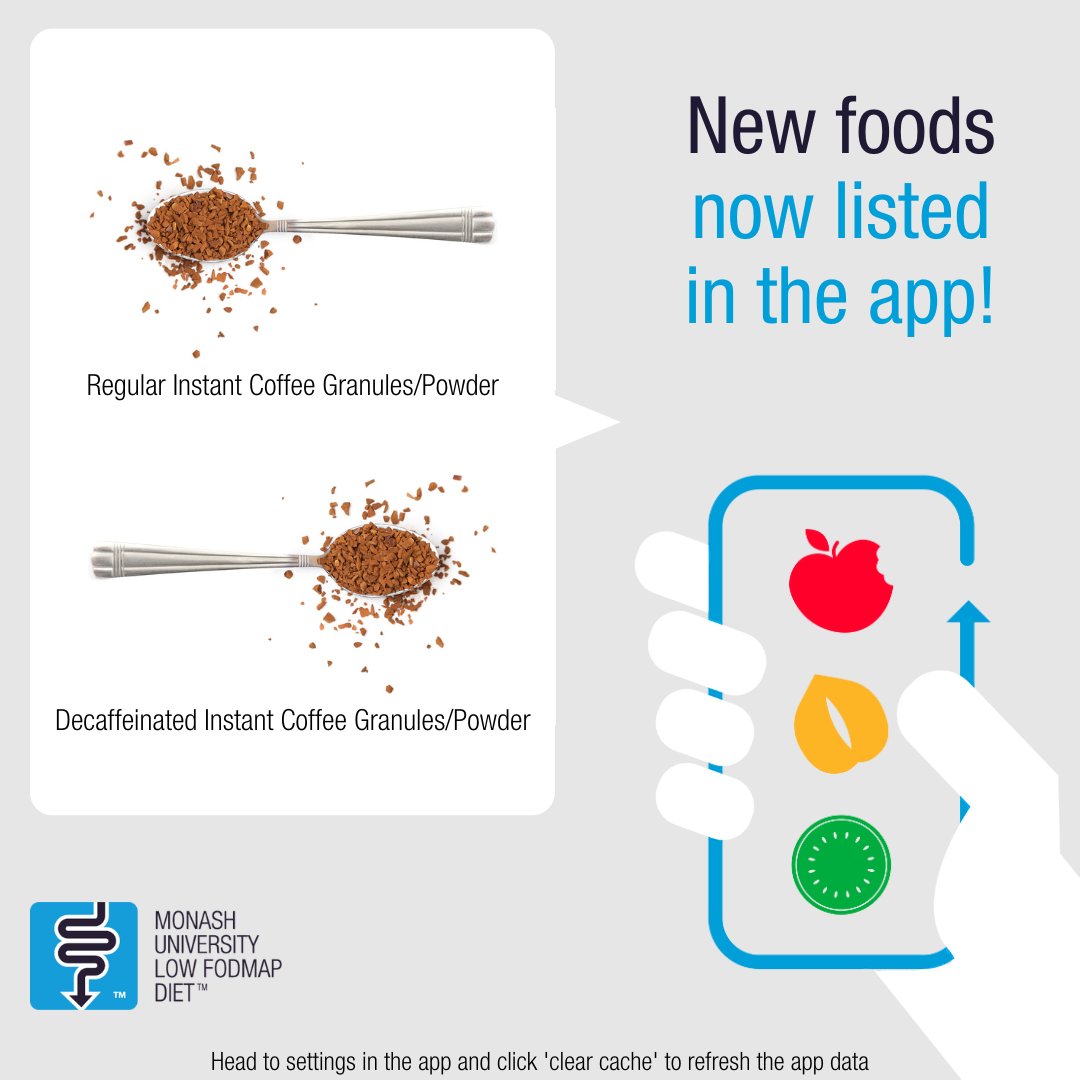 Food guide update! Updated: ⭐ Coffee, instant, regular, granules / powder New: ⭐ Coffee, instant, decaffeinated, granules / powder Look for the 'star' symbol or check out the “New and updated foods” category in the app to find out their FODMAP rating and serving size! 🟢🟡🔴