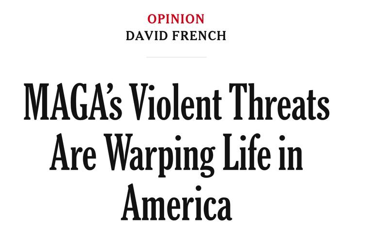 Just in last week:

- Super Bowl parade shot up by gangs
- Trans lunatic shot up church
- Two Cops and EMT murd*red by repeat violent offender
- 10 yo TX boy killed by an illegal alien hit and run
- 18 shot and 1 killed in Chicago

David French: MAGA THREATS ARE OUT OF CONTROL