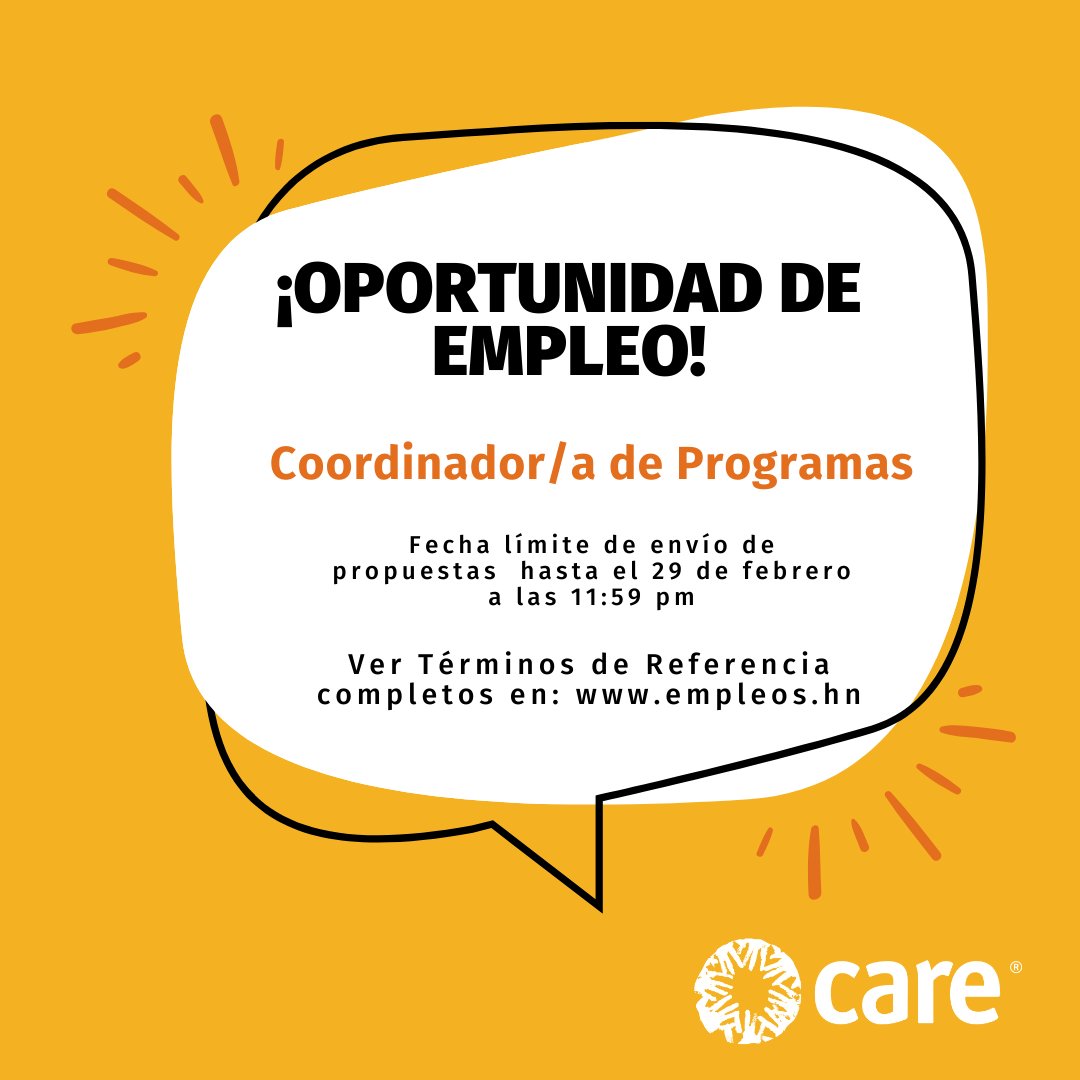 ✅Planificación ✅Coordinación ✅Seguimiento ✅Ejecución estratégica 🙋🏾‍♀️¿Es lo suyo? ¡Entonces le estamos buscando! CARE Internacional en Honduras requiere a un/a líder para la coordinación de programas. 👉🏽Conozca +en: tinyurl.com/5n96kurz