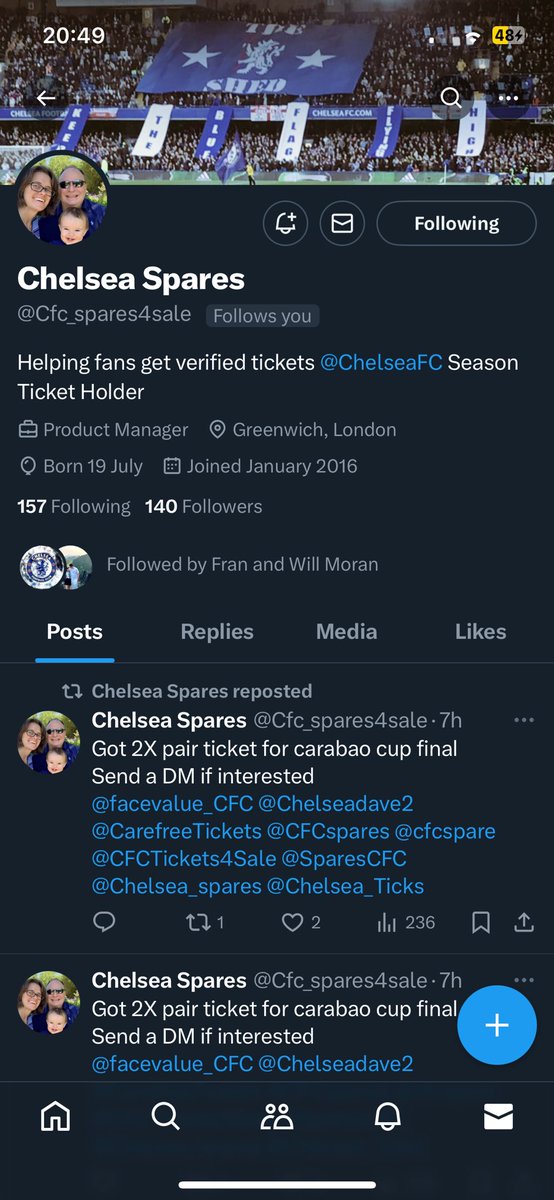 🚨Scammer alert 🚨 Unfortunately I was a gobshite and fell victim to it. Sick of this now😅 @UpTheChelsTicks @CFCspares @ChelseaTickets2 @CarefreeTickets @CFC1905_tickets @Chelsea_spares @CFCSold @CFCTickets4Sale @cfcspare