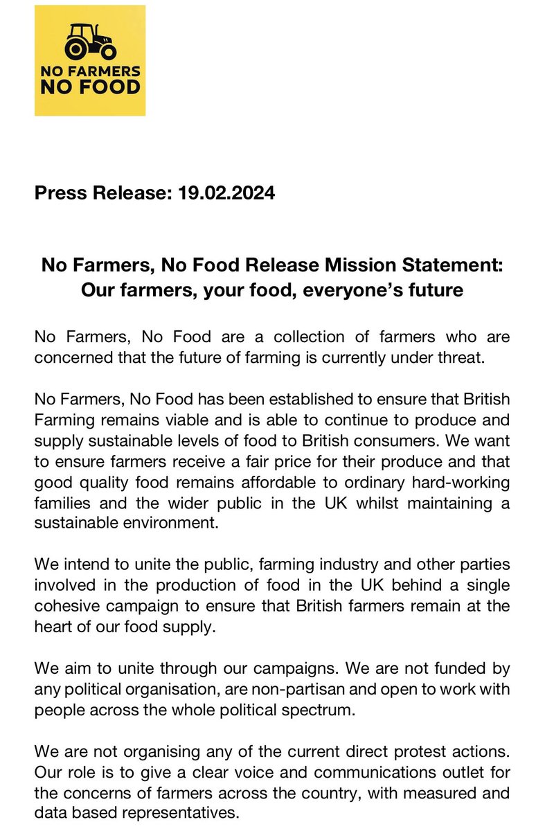 NoFarmsNoFoods's tweet photo. Here is our press release, mission statement and quotes from various farmers about our campaign objectives. The concerns of farmers and building public support will always be at the core of our objectives. Our food security depends on a strong farming industry.

#NoFarmersNoFood https://t.co/OIcmtY8K61