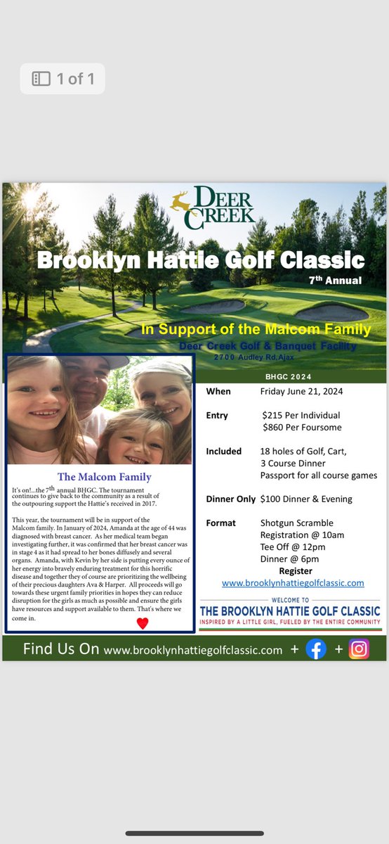 Join us for the 7th annual BHGC on June 21, 2024 at Deer Creek Golf Club. This year is in support of the Malcom Family. For more on their story follow the link and register today. We sold out last year and expect to do so again. 
…oklynhattiegolfclassic.golfgenius.com/pages/10335416…