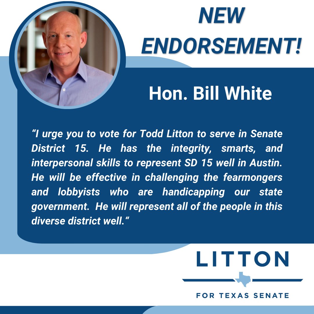 🚨BIG NEWS: I'm honored to have earned the endorsement of the Hon. Bill White!