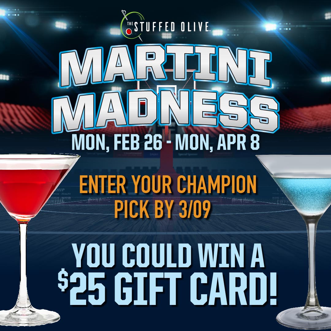 Let the Martini Madness begin!🍸 Martini Madness will be Feb 26 - Apr 8. Get your champion pick in by Mar 9!📆 Order your favorite martini to help it win! The person who picks the champion martini wins a $25 GIFT CARD!🎁 #thestuffedolive #martinibar #tapas #downtowncedarfalls