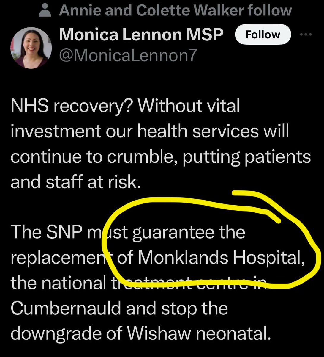 Would that be the Monklands hospital that <a href="/ScottishLabour/">Scottish Labour</a> tried to close?

The SNP have invested heavily in the new beatson @ MH

If it wasn’t for the <a href="/theSNP/">The SNP</a> reversing the terrible decision by your SL Party then there wouldn’t be a Monklands Hospital.

Talk about a brass neck.
