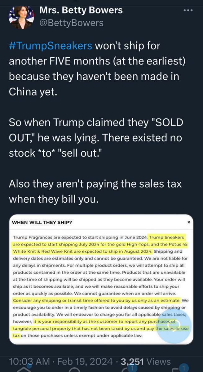 MAGA: “Trump’s fraud is victimless” 

Also MAGA: “Wait, I just paid $400 for sneakers that don’t exist and MAY ship out in 7 months?” 

LMAO
 #FAFO  #SuckersAndLosers