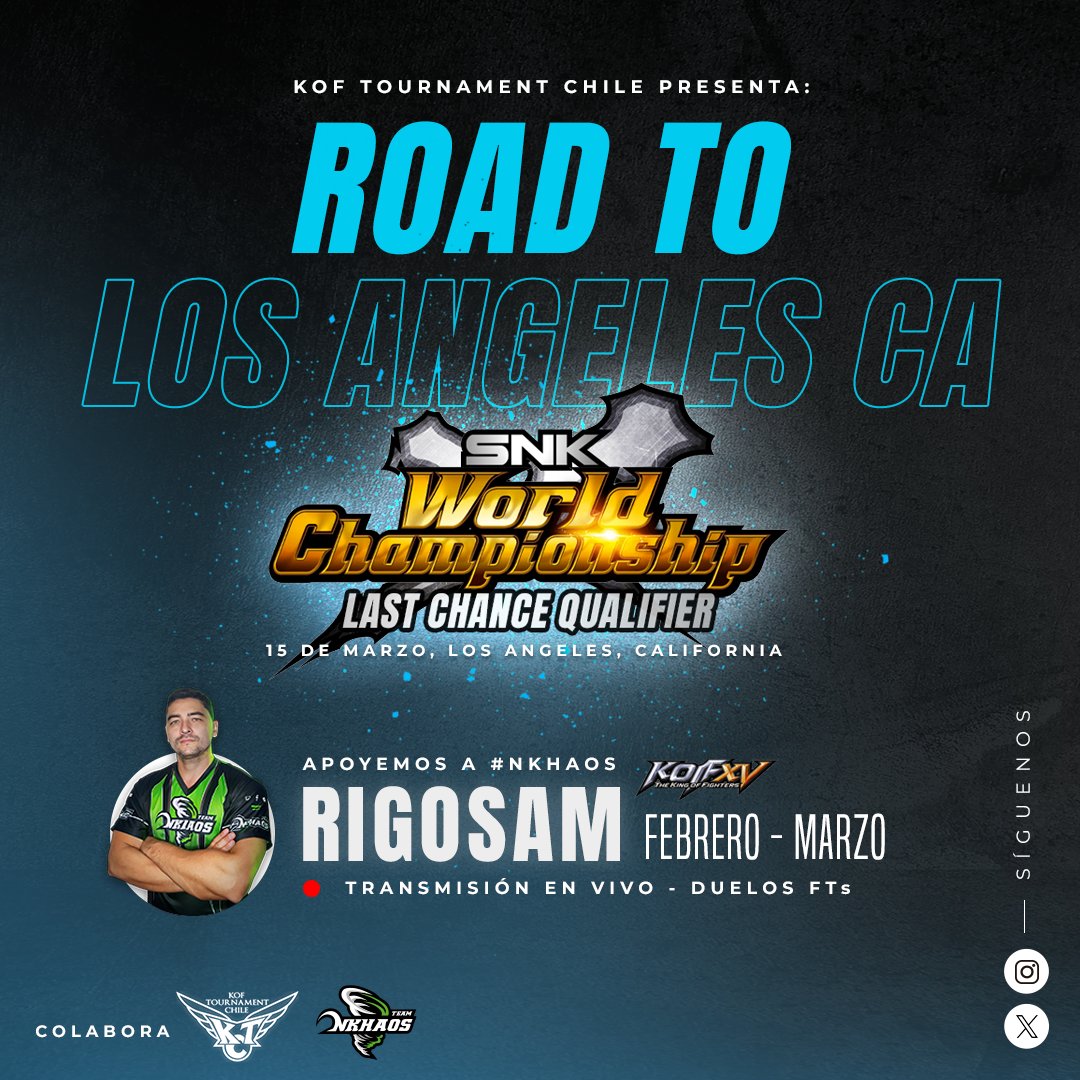 Estaremos apoyando a <a href="/RigosamCL/">Rigo</a> estos meses antes del #LCQ.
Este jueves a las 20hrs 🇨🇱 por el canal de <a href="/trixsama_CL/">Trix_Sama 🔥El Hombre Pala🔥🎙️🕹️🎮</a> tendremos 2 FT 7.

🔥 NK Rigosam 🇨🇱 🔥
Enfrentará a Nekro 🇦🇷 y NEM KYU Whip <a href="/Whipkofito/">Whip FG</a> 🇨🇱

Donaciones para soportar gatos del viaje 👇🏻👇🏻
paypal.me/Rigosam