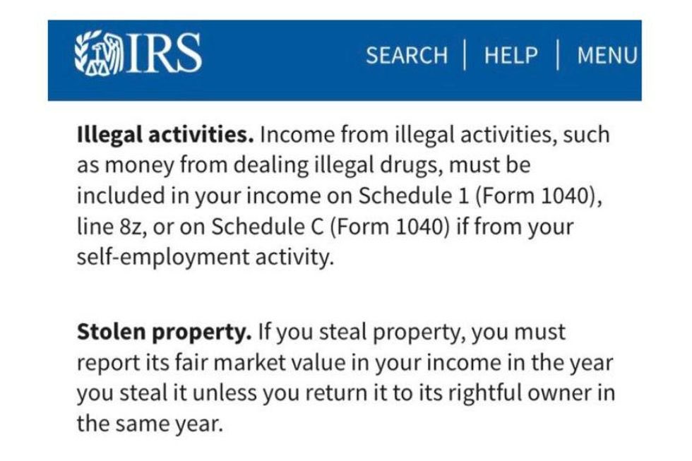 Don’t forget to report your income from illegal activities and stolen property as you’re doing your taxes this year