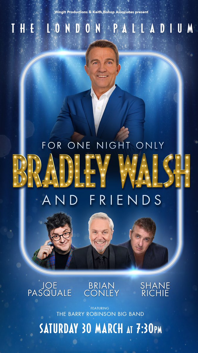 It’s cool to play the Palladium… so @RedEntsUK got involved with this little gem creating all the promotional assets. 30th March - Bradley Walsh & Friends