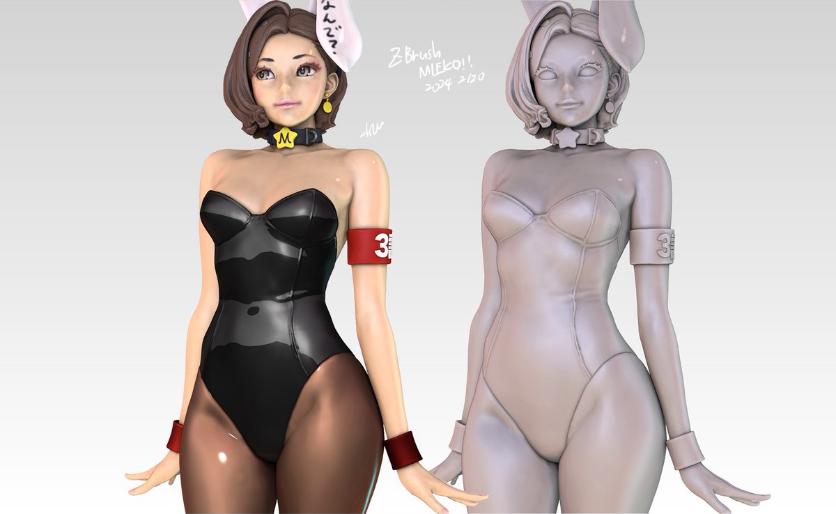 ZBrush見栄子バニー進捗。相変わらず主に顔面のディテールの整理。出力する分にはほぼ誤差ではある。出力したいんだけど部屋の整理と掃除をしないとプリンタを稼働できない。 