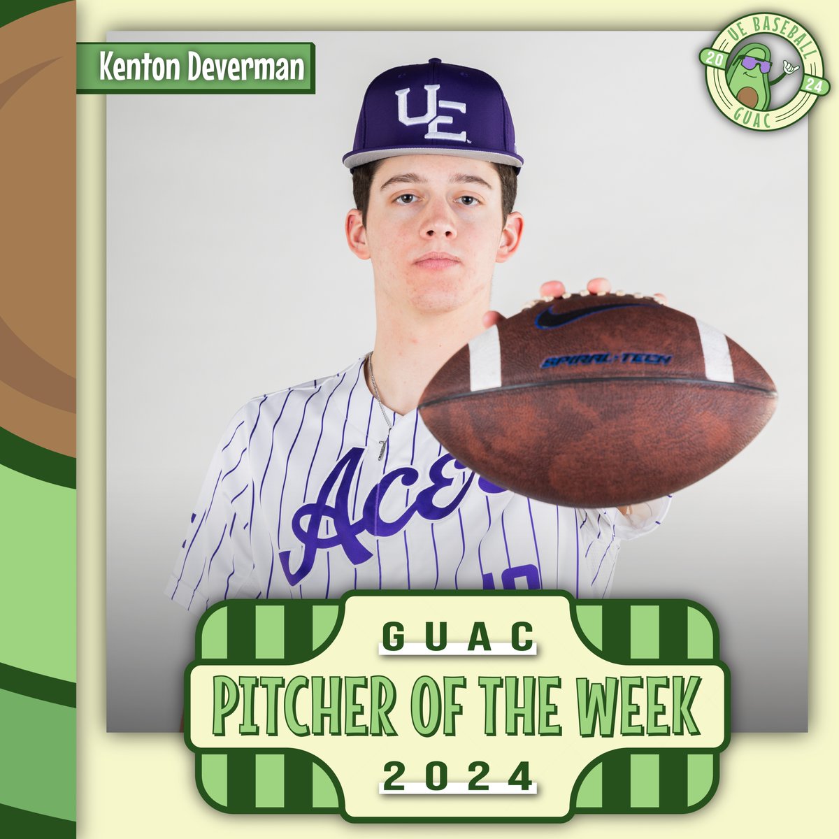 acesguac's tweet image. GUAC Pitcher of the Week🥑
Kenton Deverman - @DevermanKenton 
🟣6.0 IP, 5 H, 1 ER, 8 K, 0 BB
🟣First collegiate win
🟣Victory Royales (probably)

#GUAC🥑