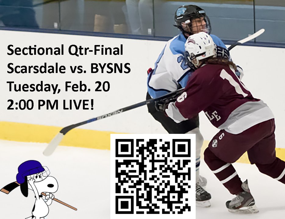 Ice Hockey Quarter-Final Live!  Tuesday, 2:00 PM, Scarsdale vs. BYSNS on Raiders-TV-2, vimeo.com/event/1962448.

<a href="/ScarsdaleRaider/">Scarsdale Athletics</a>  <a href="/ScarsdalePuck/">Scarsdale Ice Hockey</a>  <a href="/BCSD_Athletics/">Brewster Athletics</a>  <a href="/brewtownSNSpuck/">BYSNS Hockey</a>  <a href="/KDJmedia1/">Kevin Devaney Jr.</a>  <a href="/sportwritertodd/">Todd Sliss</a>  <a href="/LoHudHockey/">lohud hockey</a>