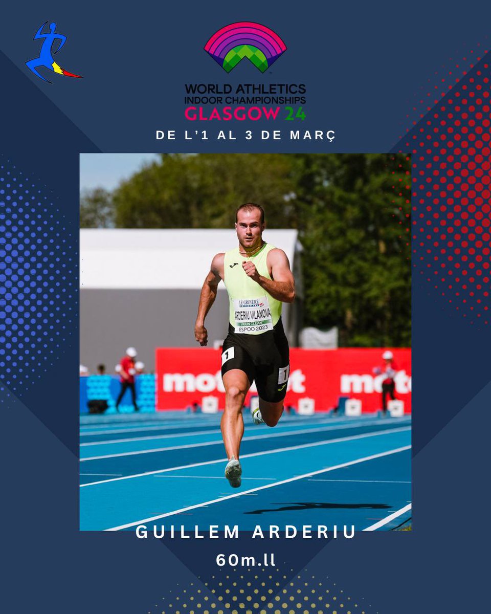MUNDIAL DE GLASGOW

🇦🇩 Tornarem a estar presents en un gran aconteixement internacional

✅ Guillem Arderiu als 60m del Camponat del Món de pista coberta que es celebrarà del 1 al 3 de març a Glasgow.

Gaudeix molt 💪<a href="/GuillemArderiu/">Guillem Arderiu</a>